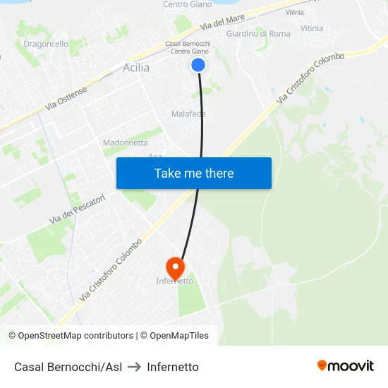 Casal Bernocchi/Asl to Infernetto map