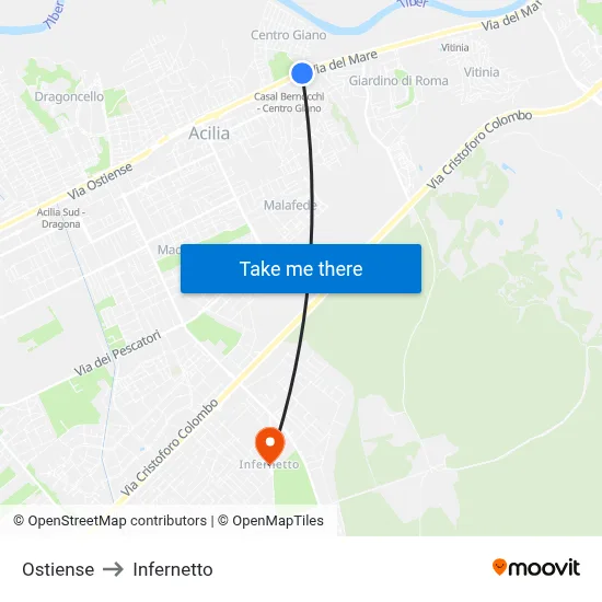 Ostiense to Infernetto map