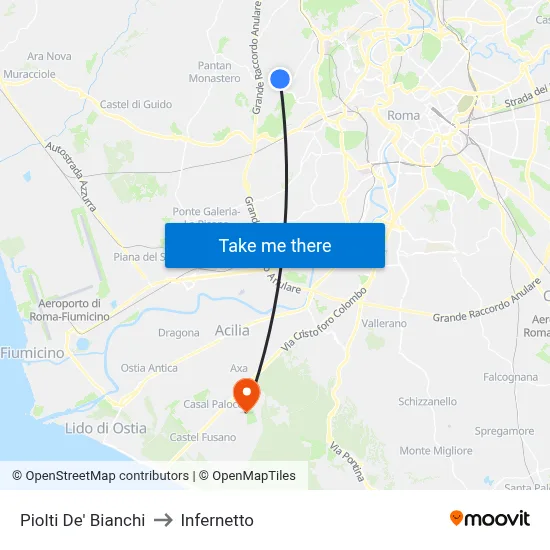 Piolti De' Bianchi to Infernetto map