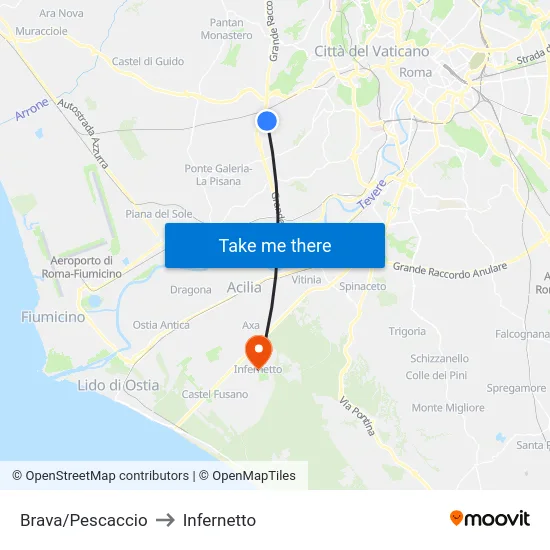 Brava/Pescaccio to Infernetto map