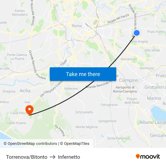 Torrenova/Bitonto to Infernetto map