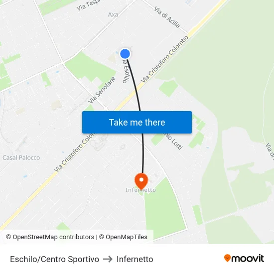 Eschilo/Sports Center to Infernetto map