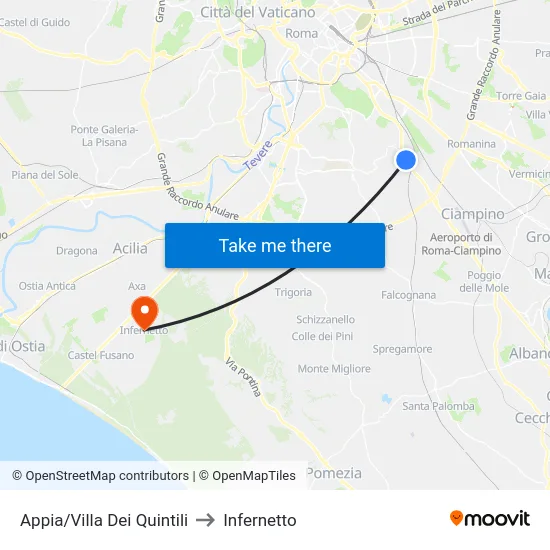 Appia/Villa Dei Quintili to Infernetto map