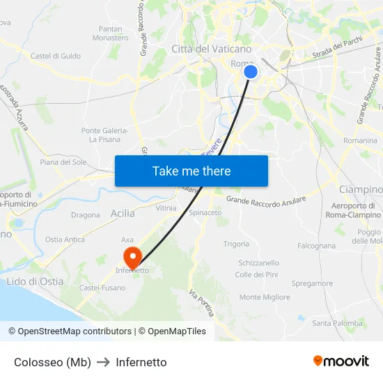 Colosseo (Mb) to Infernetto map