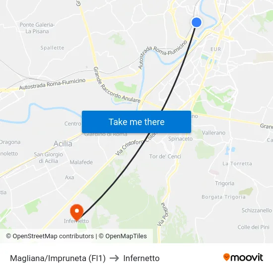 Magliana/Impruneta (Fl1) to Infernetto map
