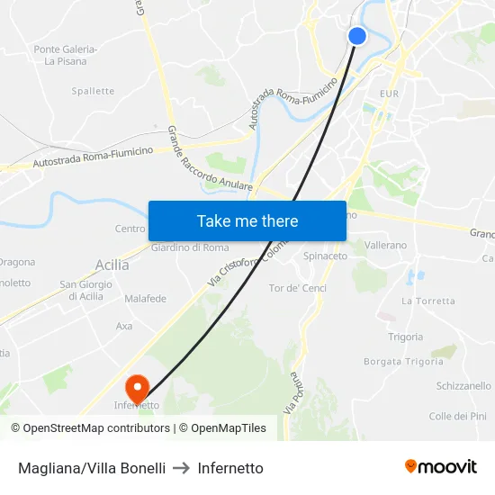 Magliana/Villa Bonelli to Infernetto map