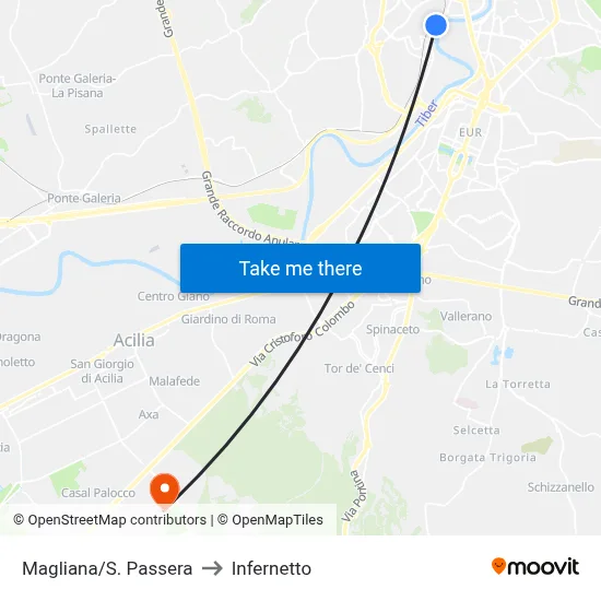 Magliana/St. Passera to Infernetto map