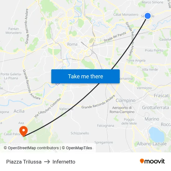 Trilussa Square to Infernetto map