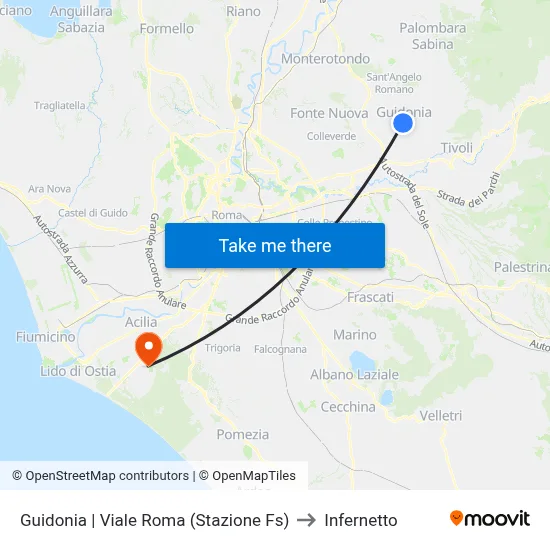 Guidonia | Rome Avenue (Railway Station) to Infernetto map