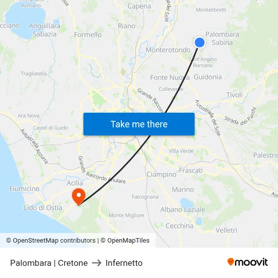 Palombara | Cretone to Infernetto map