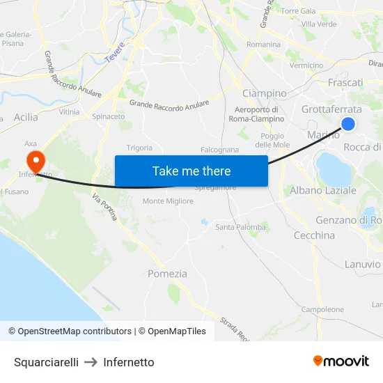 Squarciarelli to Infernetto map
