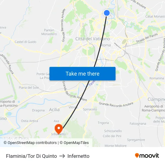 Flaminia/Tor Di Quinto to Infernetto map