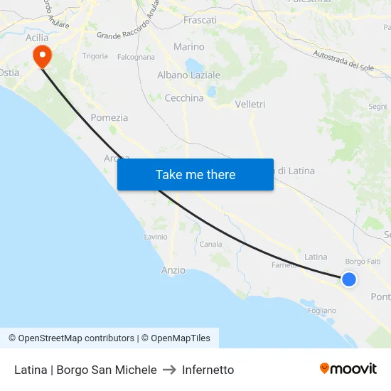 Latina | Borgo San Michele to Infernetto map
