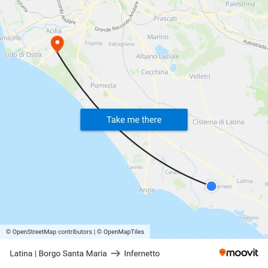 Latina | Borgo Santa Maria to Infernetto map
