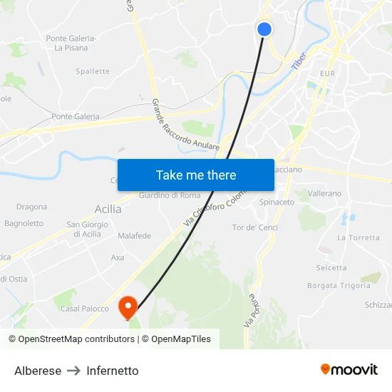 Alberese to Infernetto map