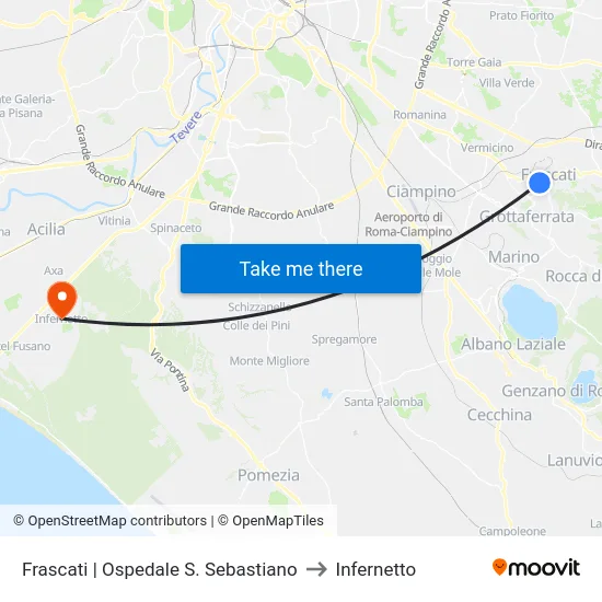 Frascati | Ospedale S. Sebastiano to Infernetto map