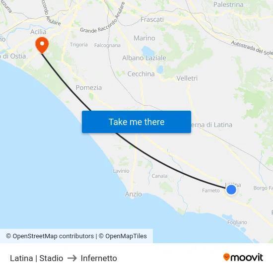 Latina | Stadio to Infernetto map