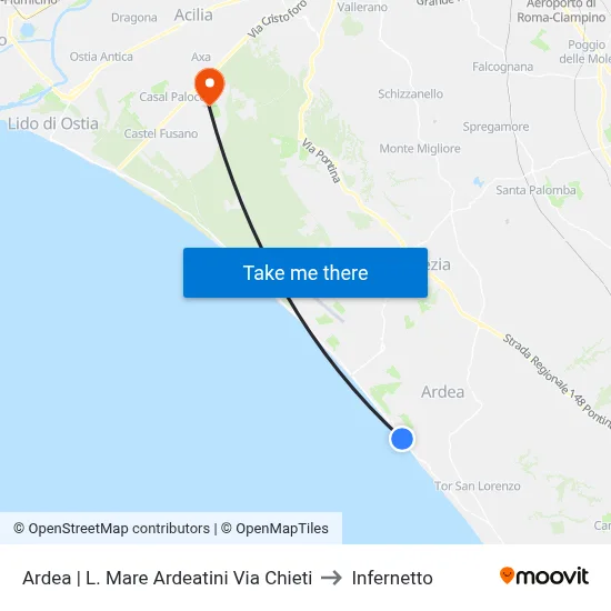 Ardea | Ardeatini Seafront Chieti Street to Infernetto map