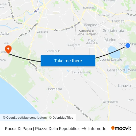 Rocca Di Papa | Piazza Della Repubblica to Infernetto map