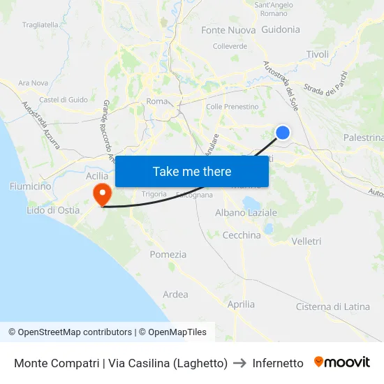Monte Compatri | Via Casilina (Laghetto) to Infernetto map
