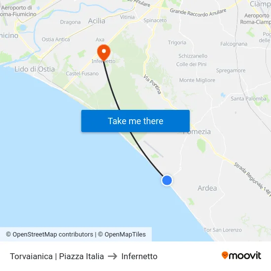 Torvaianica | Piazza Italia to Infernetto map
