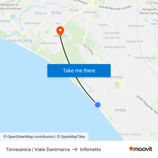 Torvaianica | Viale Danimarca to Infernetto map