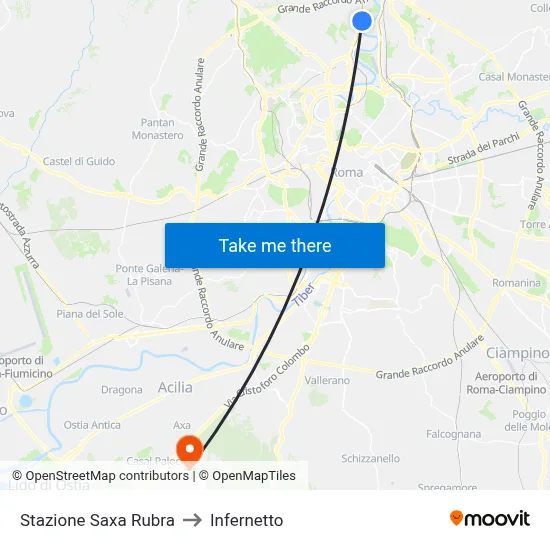 Saxa Rubra Station to Infernetto map