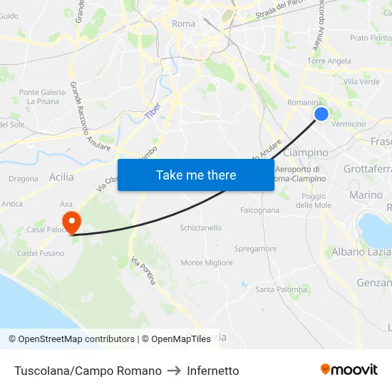 Tuscolana/Campo Romano to Infernetto map