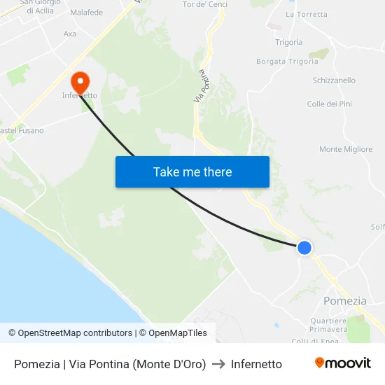 Pomezia | Via Pontina (Monte D'Oro) to Infernetto map