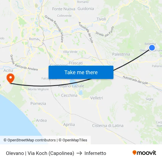 Olevano | Via Koch (Terminal) to Infernetto map