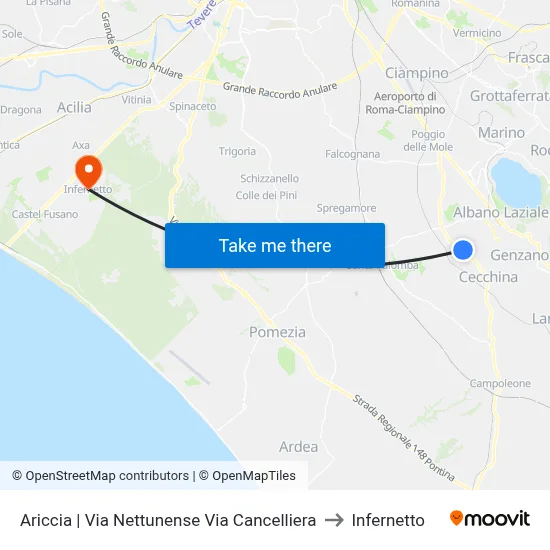 Ariccia | Nettunense Road Cancelliera Road to Infernetto map