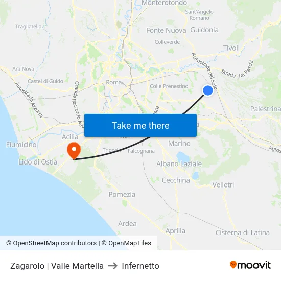 Zagarolo | Valle Martella to Infernetto map