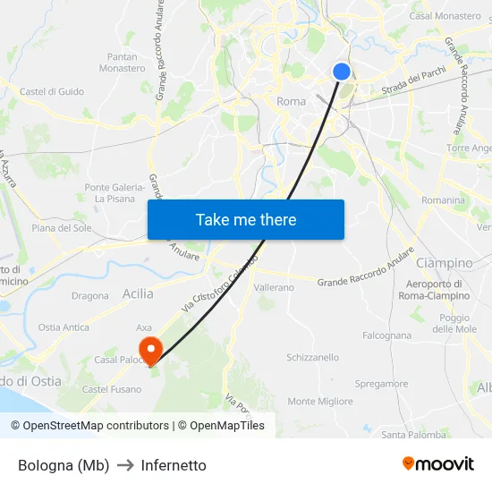 Bologna (Mb) to Infernetto map