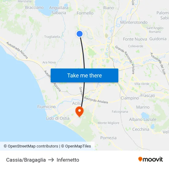 Cassia/Bragaglia to Infernetto map