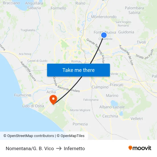 Nomentana/G. B. Vico to Infernetto map