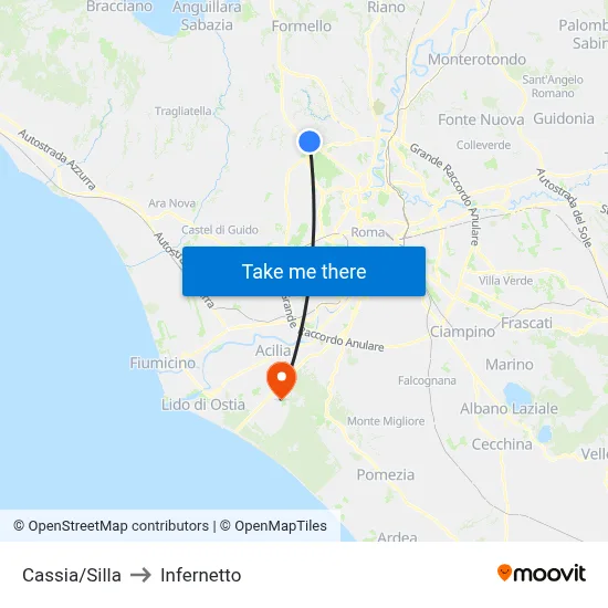 Cassia/Silla to Infernetto map
