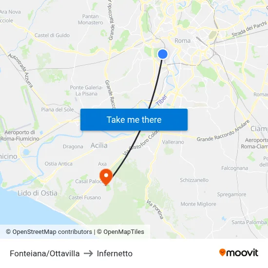 Fonteiana/Ottavilla to Infernetto map