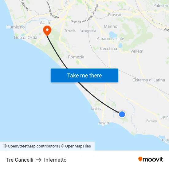Tre Cancelli to Infernetto map