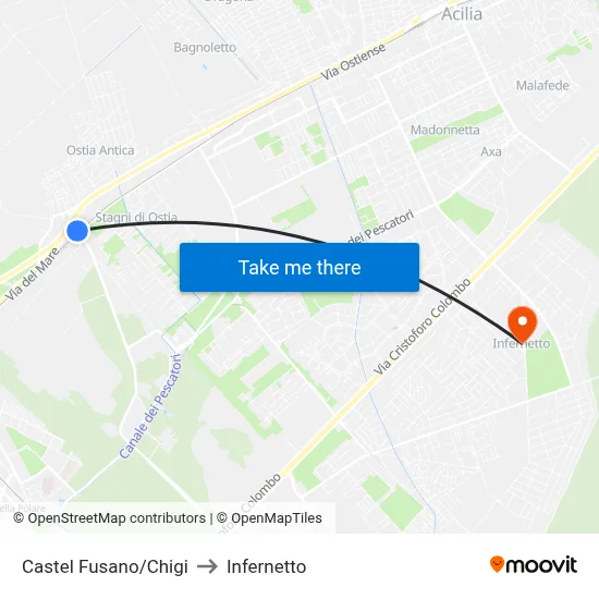 Castel Fusano/Chigi to Infernetto map