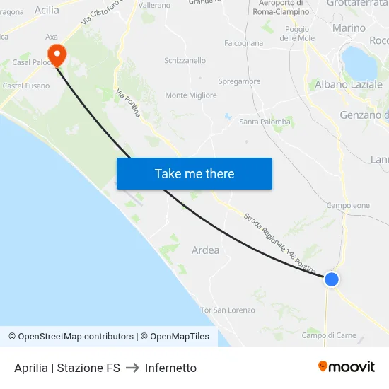 Aprilia | Railway Station to Infernetto map