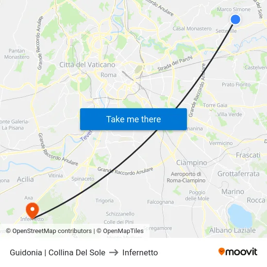 Guidonia | Collina Del Sole to Infernetto map