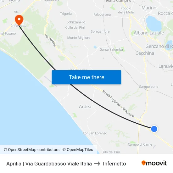 Aprilia | Via Guardabasso Viale Italia to Infernetto map