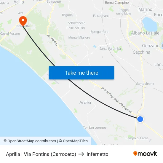 Aprilia | Via Pontina (Carroceto) to Infernetto map