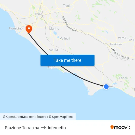 Terracina Station to Infernetto map