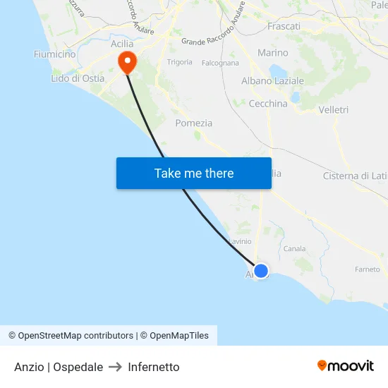 Anzio | Ospedale to Infernetto map
