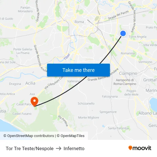Tor Tre Teste/Nespole to Infernetto map