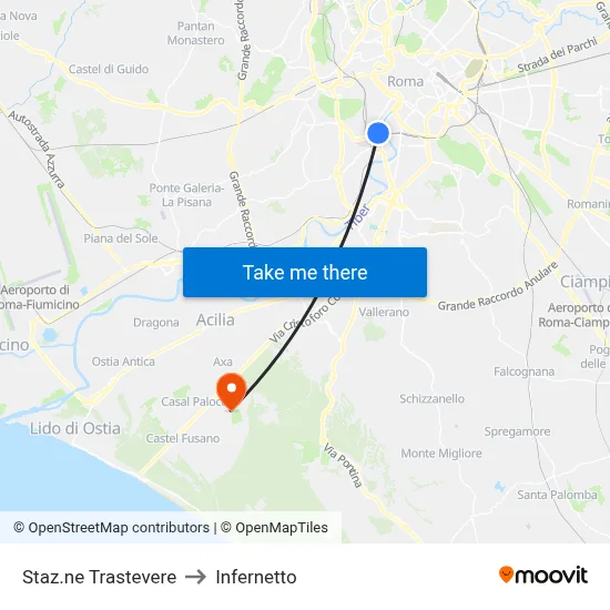 Trastevere Station to Infernetto map