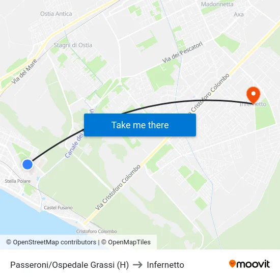 Passeroni/Ospedale Grassi (H) to Infernetto map