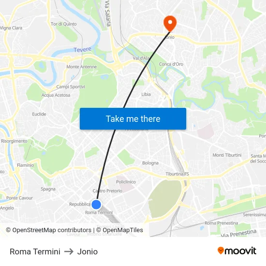 Roma Termini to Jonio map