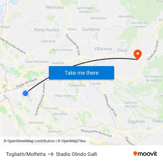 Togliatti/Molfetta to Stadio Olindo Galli map